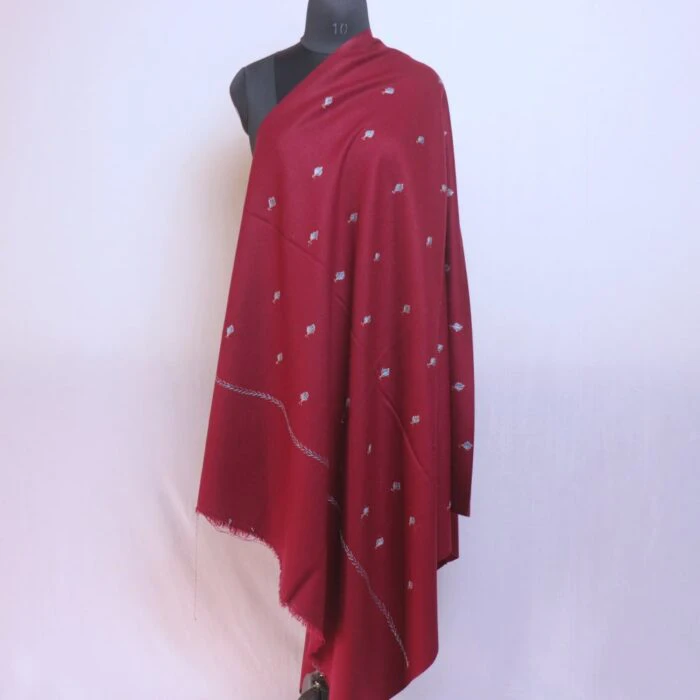 Maroon Kashmiri Winter Shawl with Hand Sozni Embroidery