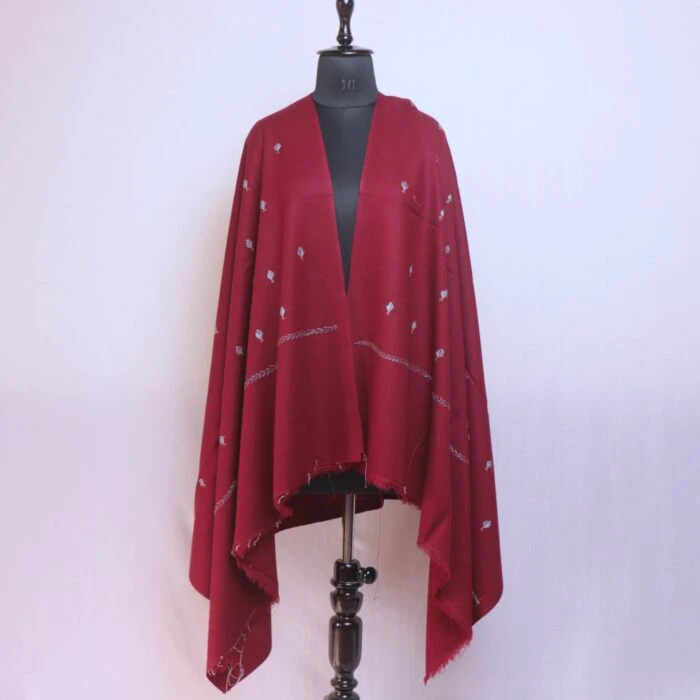 Maroon Kashmiri Winter Shawl with Hand Sozni Embroidery - Image 3