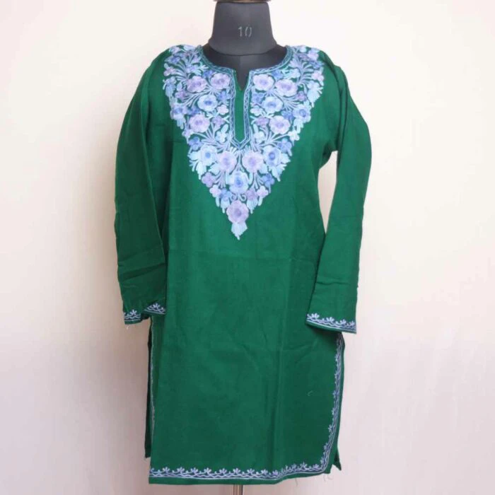 Green Asmani Wasiya Poshbaag Winter Kurta with Ari Embroidery