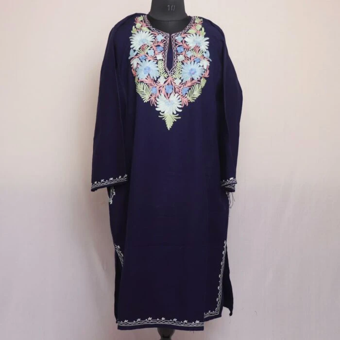 Dark Blue Cashmilon Winter Aari Pheran