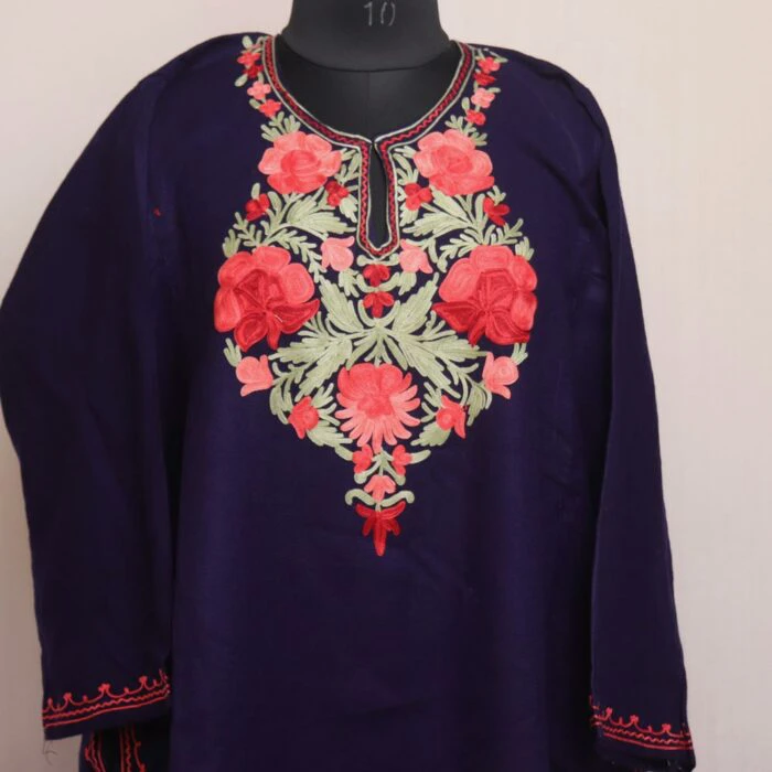 Dark Blue Posh Bahar Cashmilon Winter Aari Pheran - Image 2