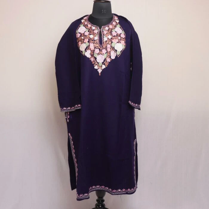 Navy Blue Bahar Cashmilon Winter Aari Pheran