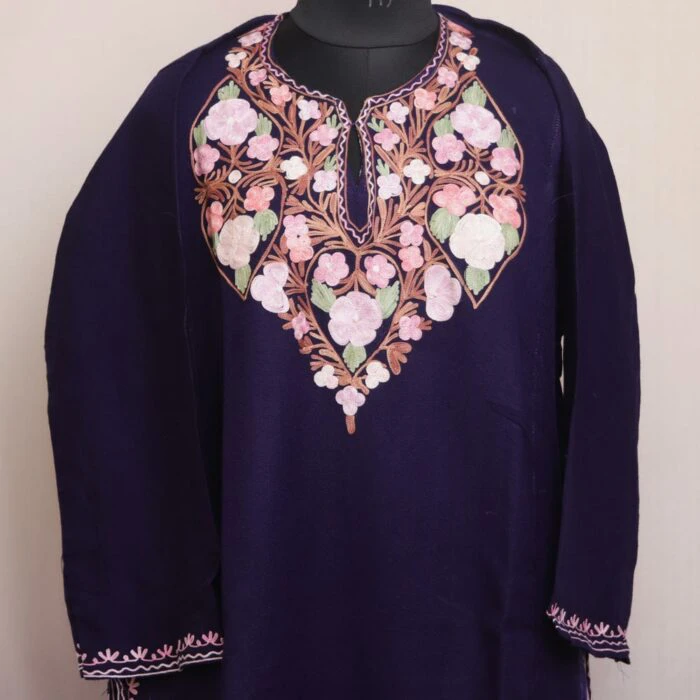 Navy Blue Bahar Cashmilon Winter Aari Pheran - Image 2