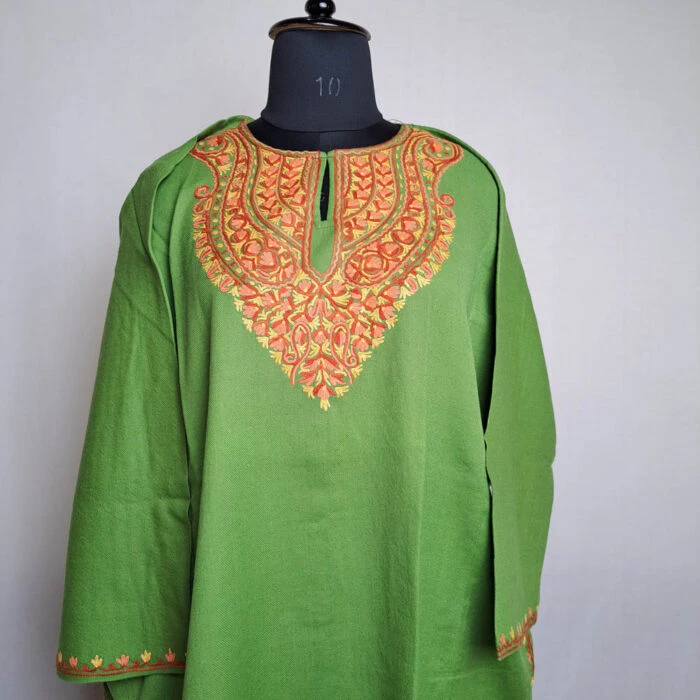 Sukoon Green Aari Handwork Pure Wool Kashmiri Pheran