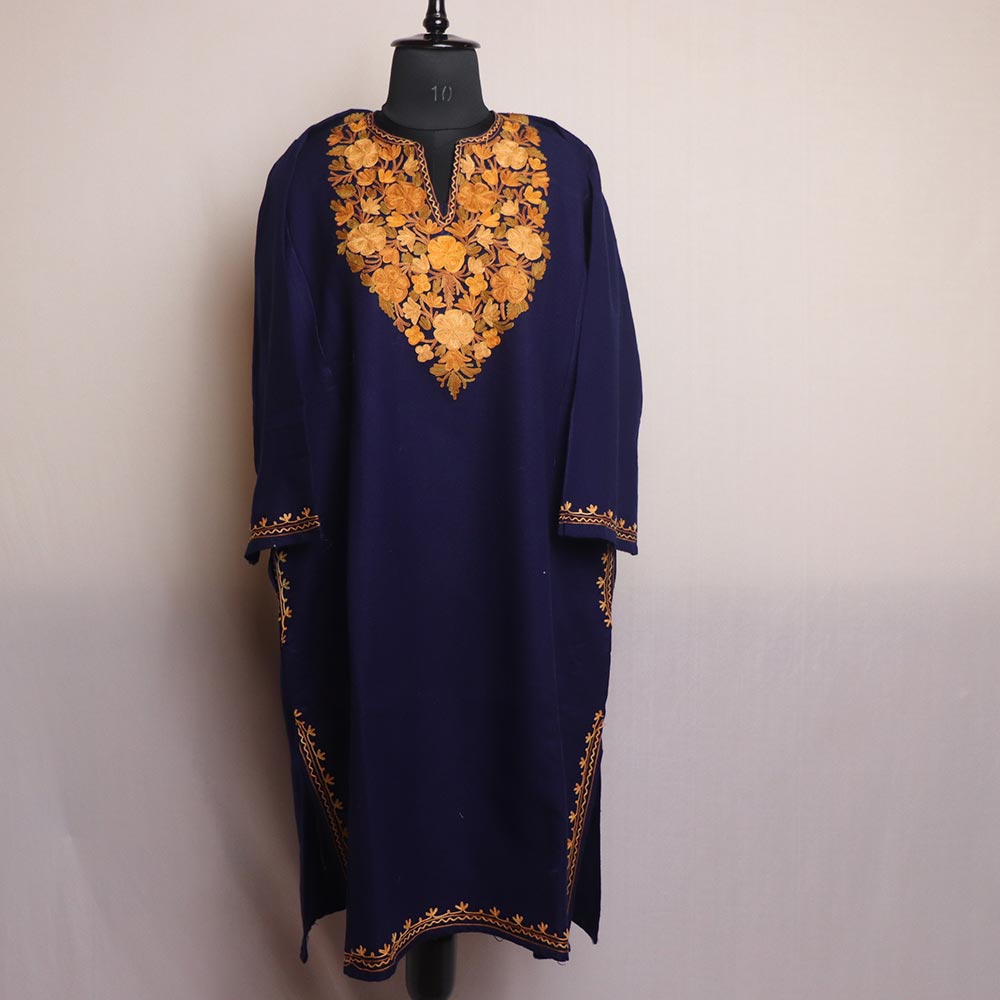 Manayal Dark Blue Kimish Pheran With Aari Work - Gyawun