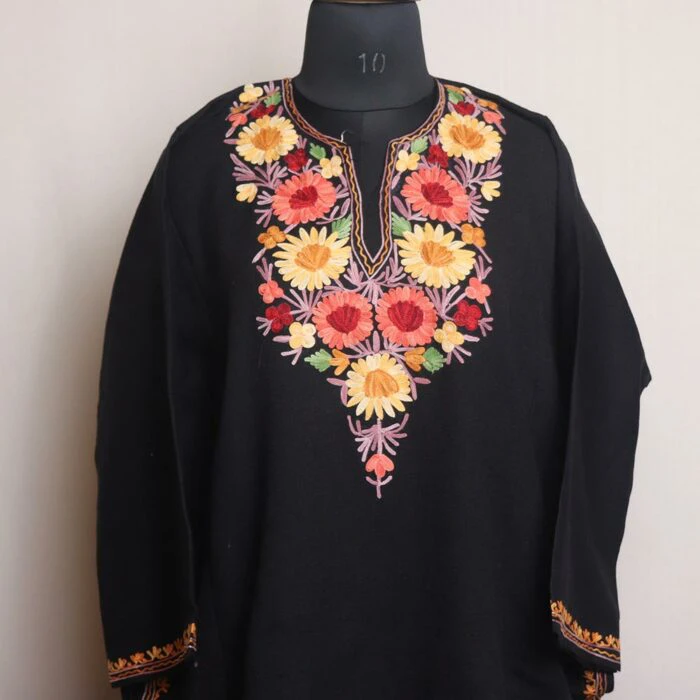 Black Shahi Kashmiri Pheran With Aari Work - Image 2