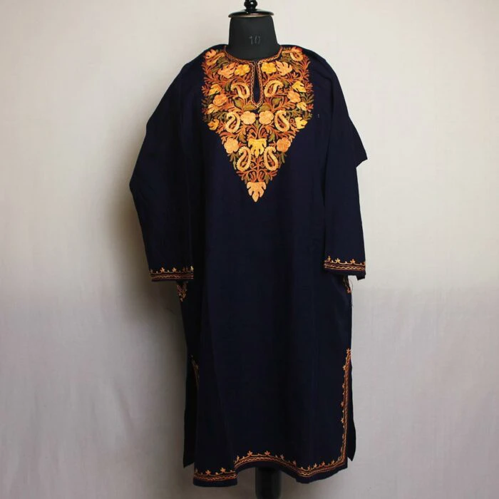 Dark Blue Shaheen Kashmiri Pheran With Aari Embroidery