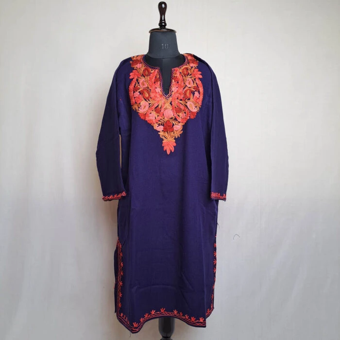 Yasmeen Dark Blue Aari Work Kashmiri Pheran - Image 2