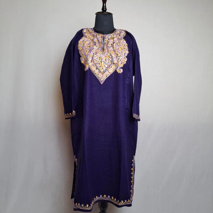 Narmeen Dark Blue Kashish Aari Work Kashmiri Pheran - Image 2