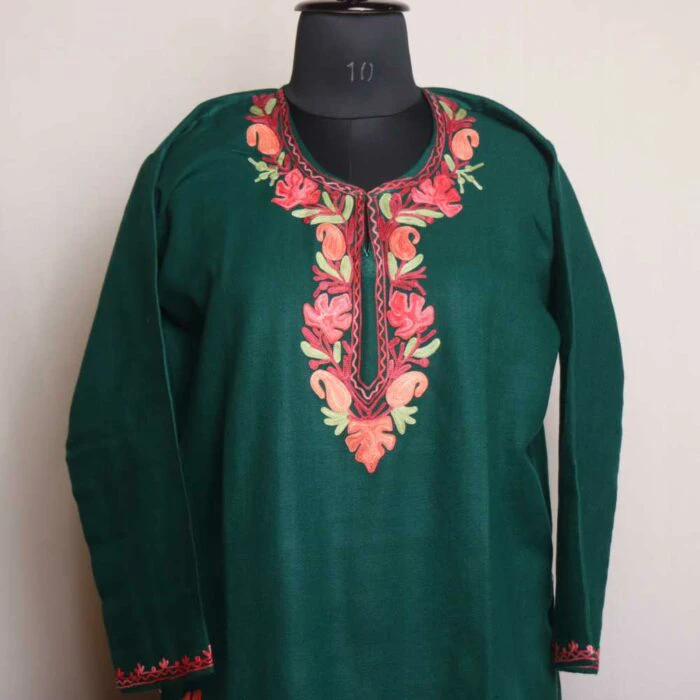 Mumtaz Green Border Work Kashmiri Winter Co-ord Set - Image 2