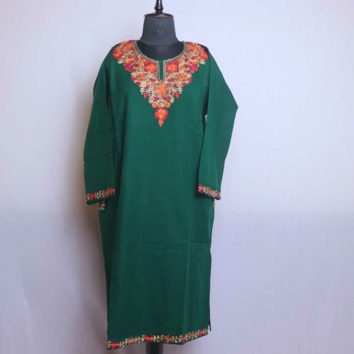 Gousia Green Kashmiri Feran With Ari Embroidery