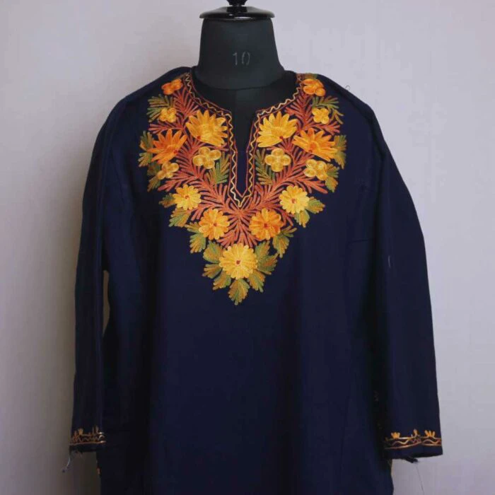 Blue Izband Poshbaagh Kashmiri Pheran With Aari Embroidery L42 - Image 3