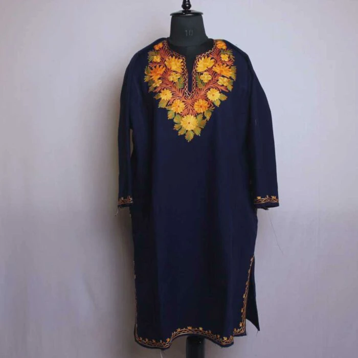 Blue Izband Poshbaagh Kashmiri Pheran With Aari Embroidery L42