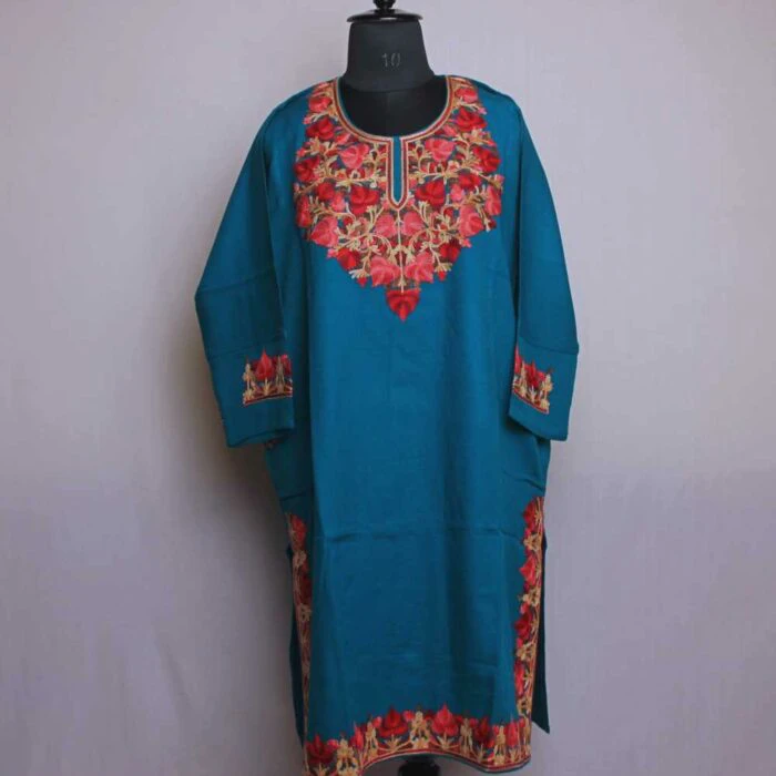 Lovely Blue Gousia Kashmiri Pheran With Heavy Ari Embroidery