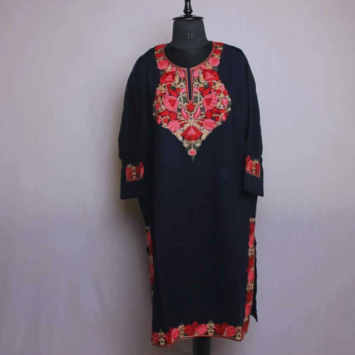 Blue Gousia Kashmiri Pheran With Heavy Ari Embroidery