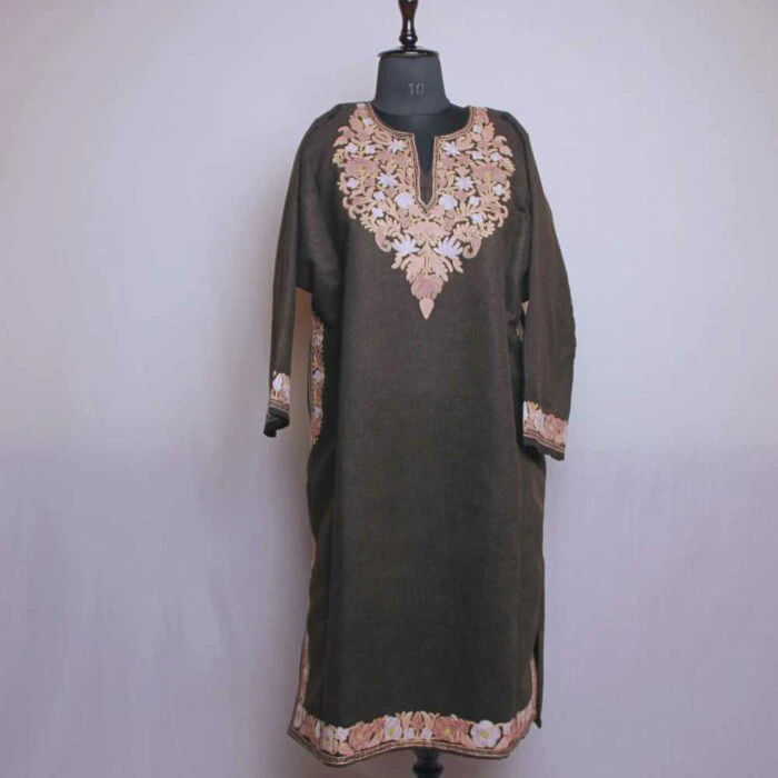 Meeri Women Tweed Aari Zari Kashmiri Pheran