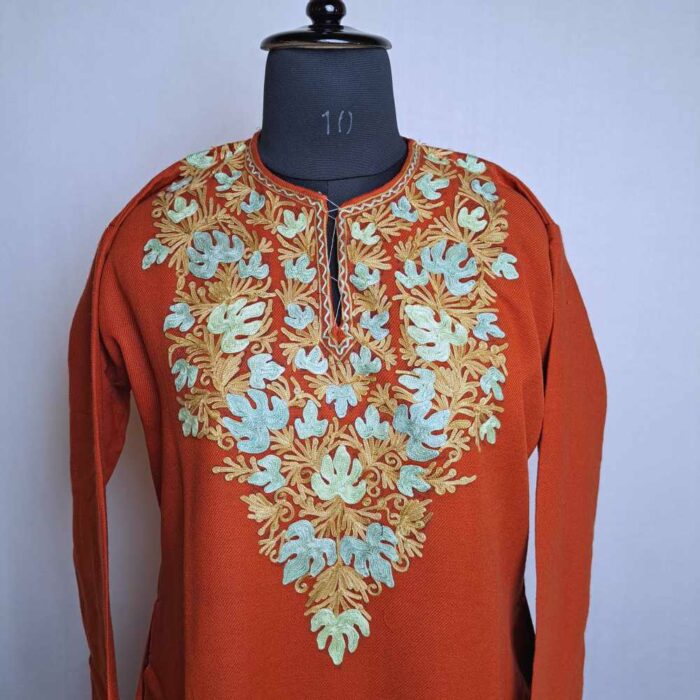 Asiya Rust Kashmiri Girls Short Pheran With Aari Embroidery (L41.5) - Image 2