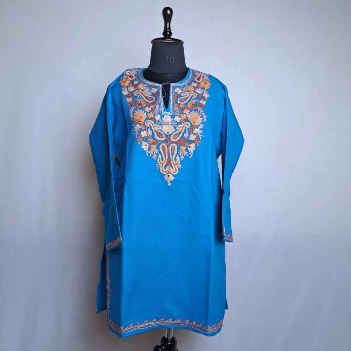 Blue Badam baag Asiya Kashmiri Girls Short Pheran (L35)