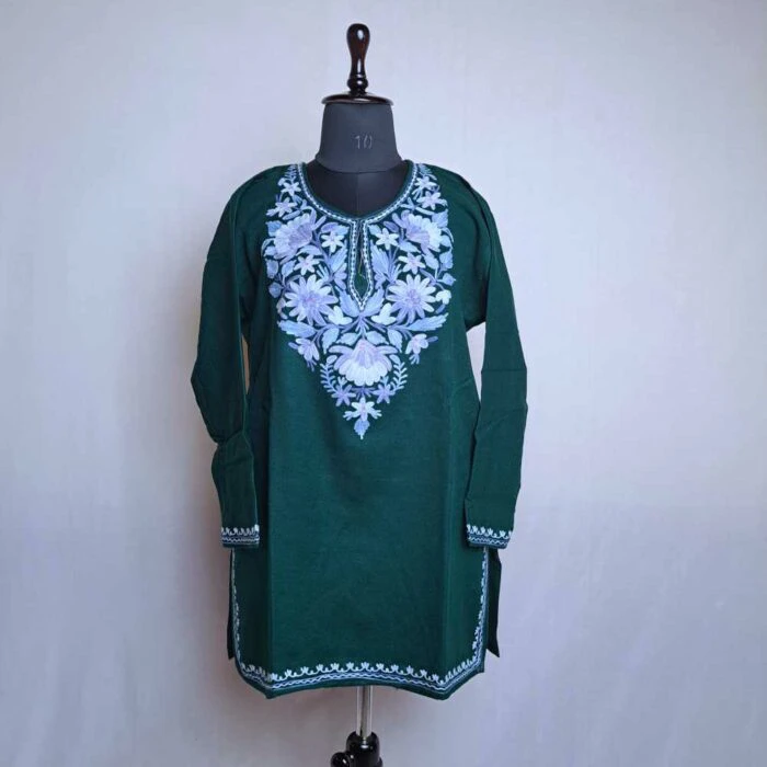 Green Aabi Rubeena Kashmiri Girls Short Pheran (L32, 8/9Y)