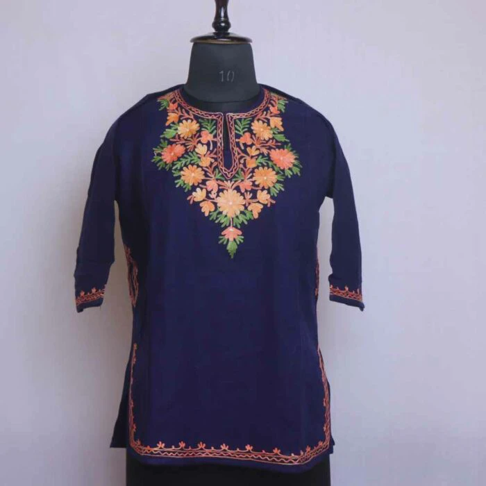 Blue Sukoon Kashmiri Girls Short Pheran With Aari Embroidery (L28)