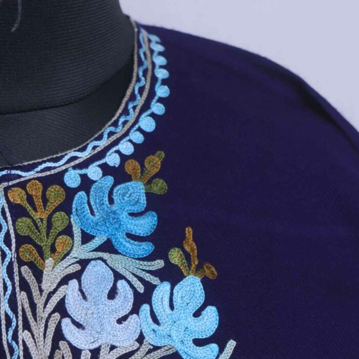 Blue Lavish Winter Woolen Kashmiri Kurta with Ari Embroidery - Image 3