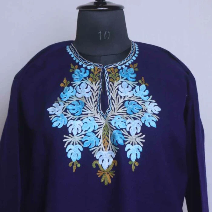 Blue Lavish Winter Woolen Kashmiri Kurta with Ari Embroidery - Image 2