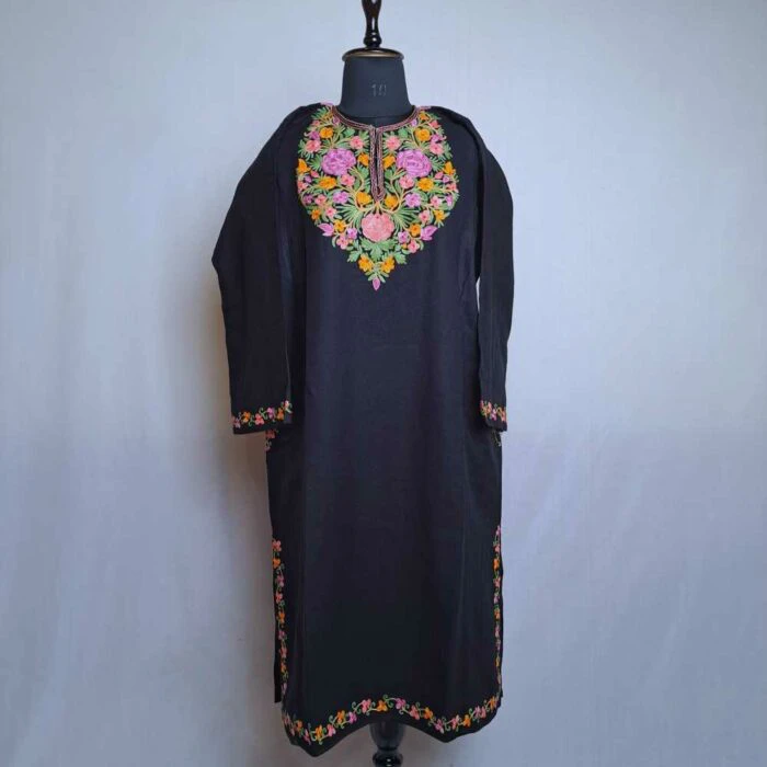 Tanzeel Black Poshbaagh Premium Cashmilon Ari Kashmiri Pheran - Image 2