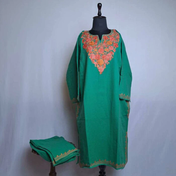 Ruhi Green Cashmilon Kashmiri Phiran Co-ord Set