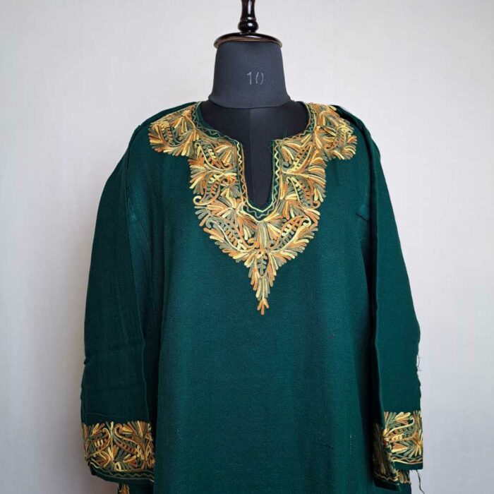 Inara Green Kashmiri Pheran with Border Pahad Embroidery - Image 2