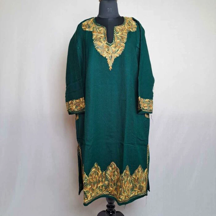 Inara Green Kashmiri Pheran with Border Pahad Embroidery