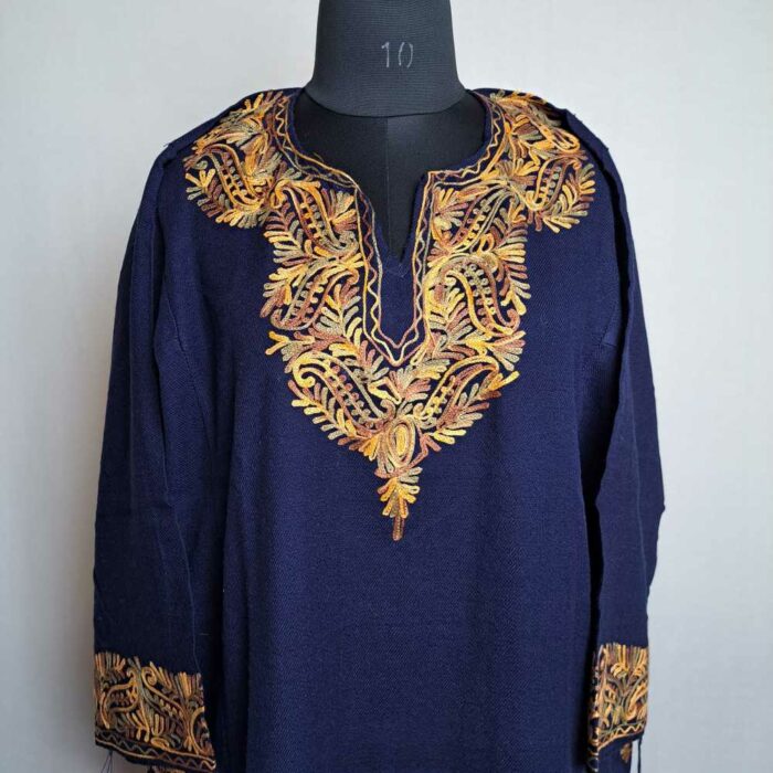 Inara Blue Kishmish Kashmiri Pheran with Border Embroidery - Image 3