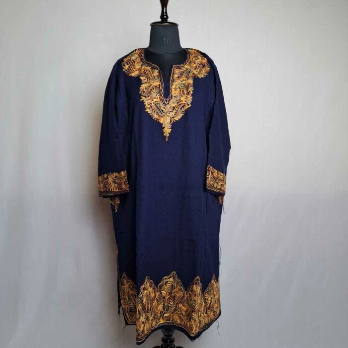 Inara Blue Kishmish Kashmiri Pheran with Border Embroidery