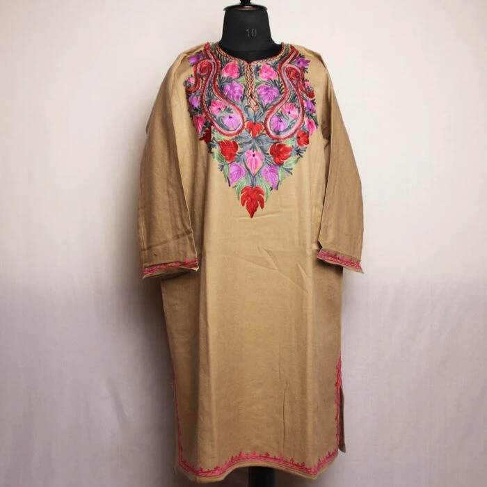 Kashmiri Pheran - Light Brown With Aari Embroidery