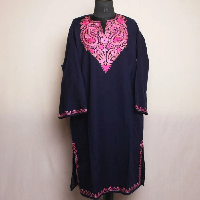 Navy Blue Narmeen Kashmiri Pheran With Aari Embroidery