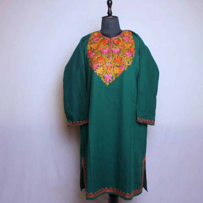 Phiran Dress- Green Daneen Chinari With Aari Embroidery L41.5