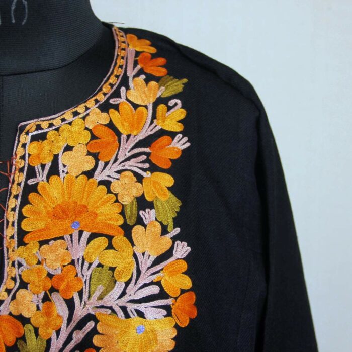 Kashmiri Phiran Dress- Black Daneen Aftabi  With Aari Embroidery L41.5 - Image 3