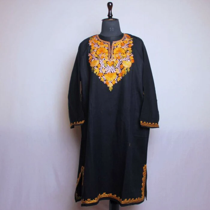 Kashmiri Phiran Dress- Black Daneen Aftabi  With Aari Embroidery L41.5