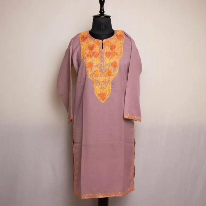 Pink Cotton Kurta for Women with Kashmiri Aari Embroidery