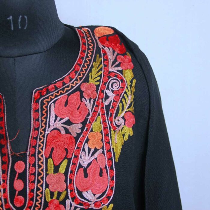 Kashmiri Pheran Dress- Black Inaya badami chinari With Aari Embroidery - Image 3