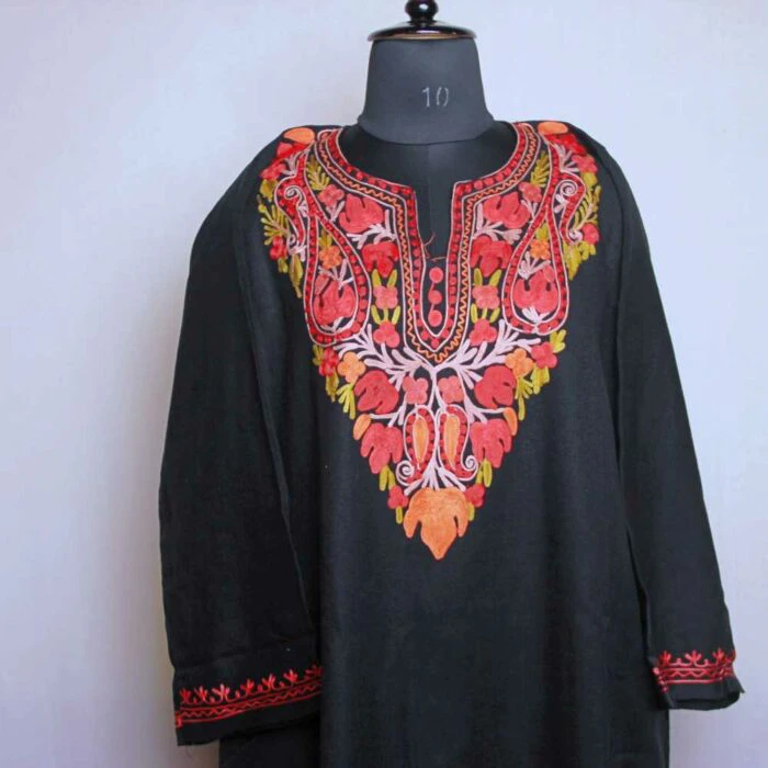 Kashmiri Pheran Dress- Black Inaya badami chinari With Aari Embroidery - Image 2