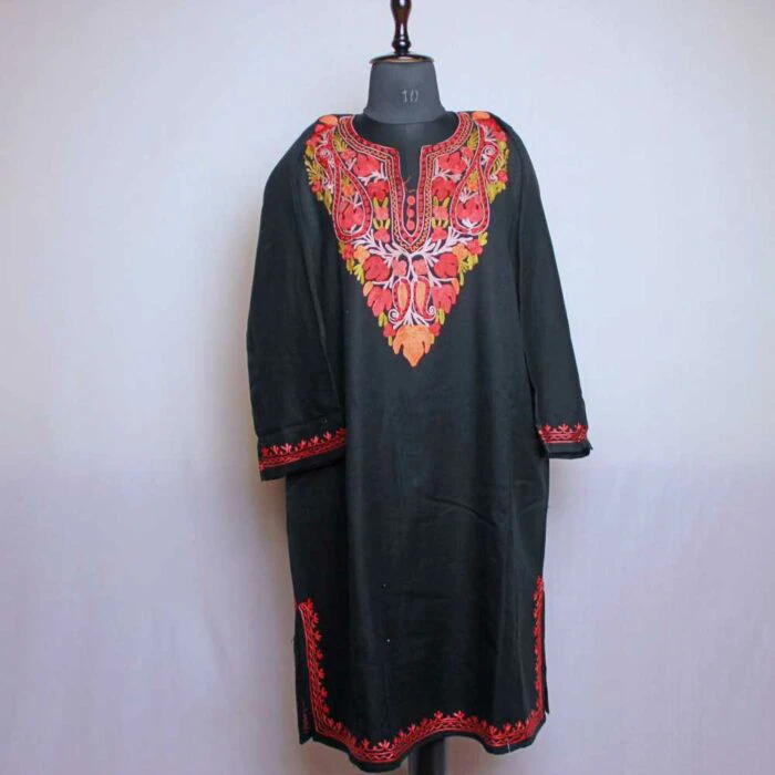 Kashmiri Pheran Dress- Black Inaya badami chinari With Aari Embroidery