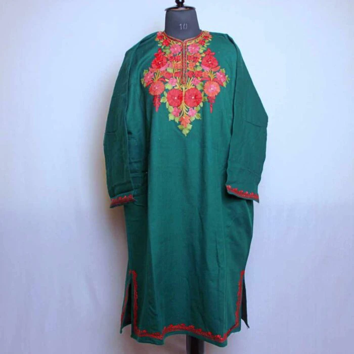 Kashmiri Pheran Dress- Bottle Green Inaya With Aari Embroidery