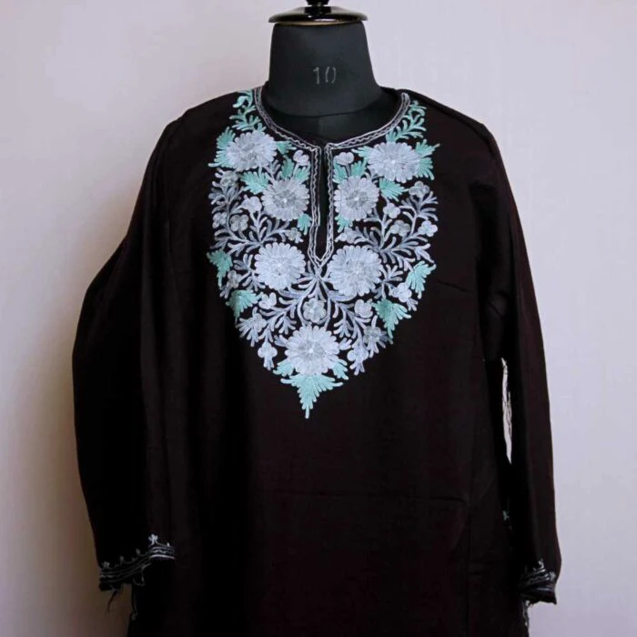 Kashmiri Phiran - Mannat Wine Color With Aari Embroidery - Image 2