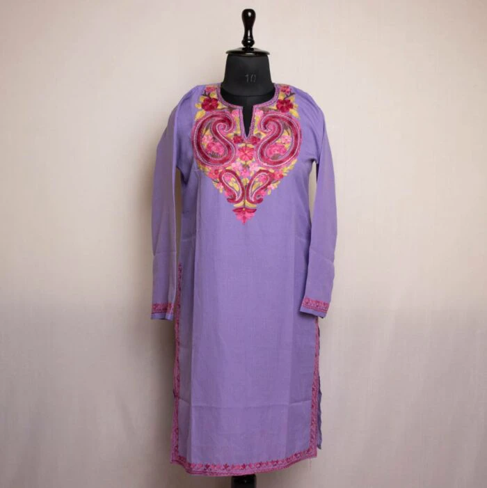 Purple Cotton Kurta for Women with Ari Embroidery