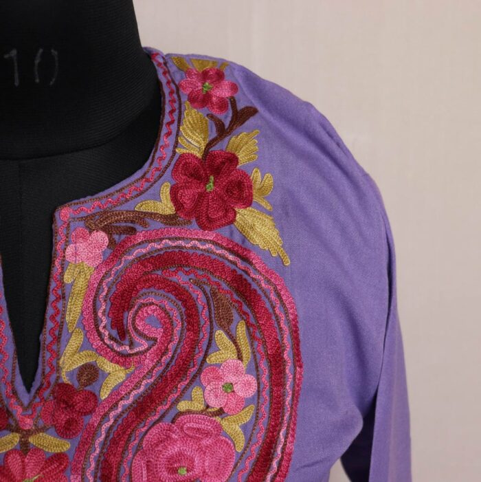 Purple Cotton Kurta for Women with Ari Embroidery - Image 2