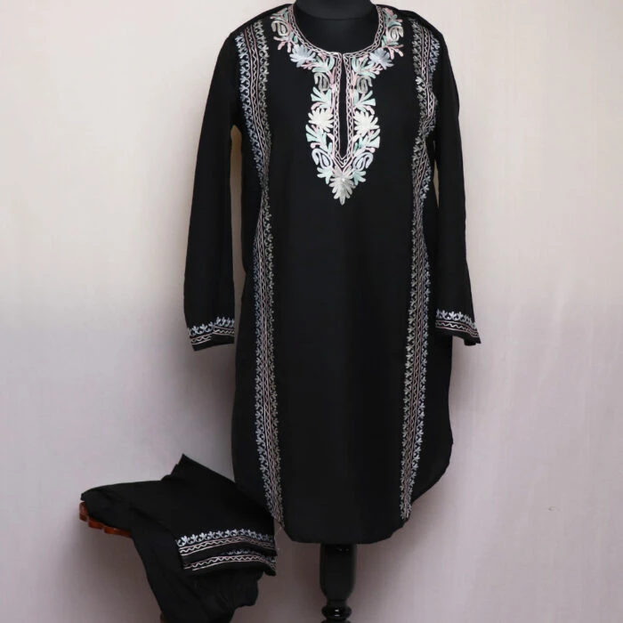 black kameez shalwar aari kashmiri