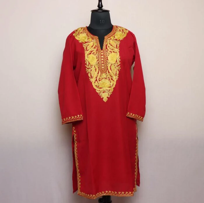 Maroon Summer Cotton Kurta with Kashmiri Aari Embroidery