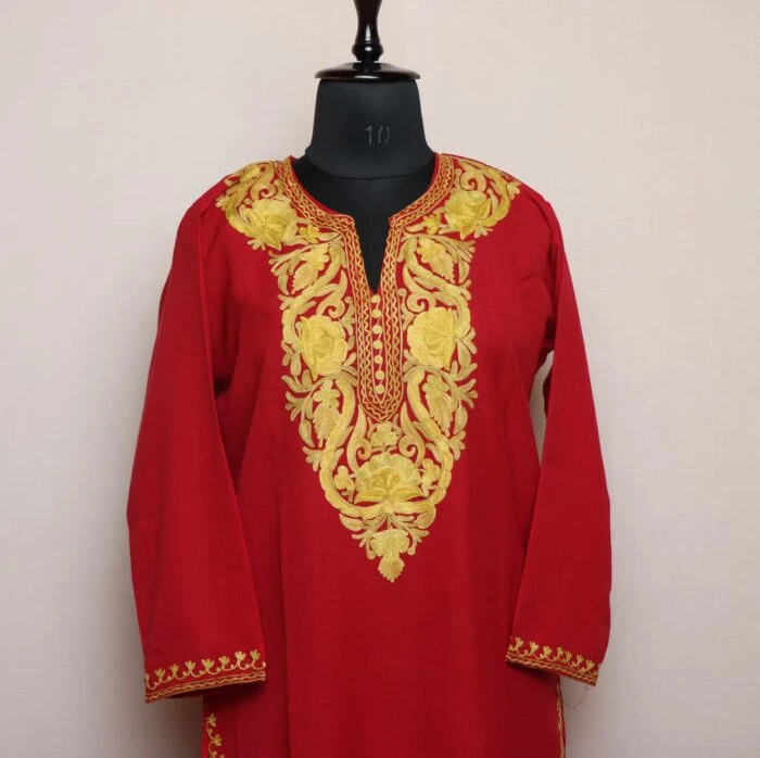 Maroon Summer Cotton Kurta with Kashmiri Aari Embroidery - Image 2