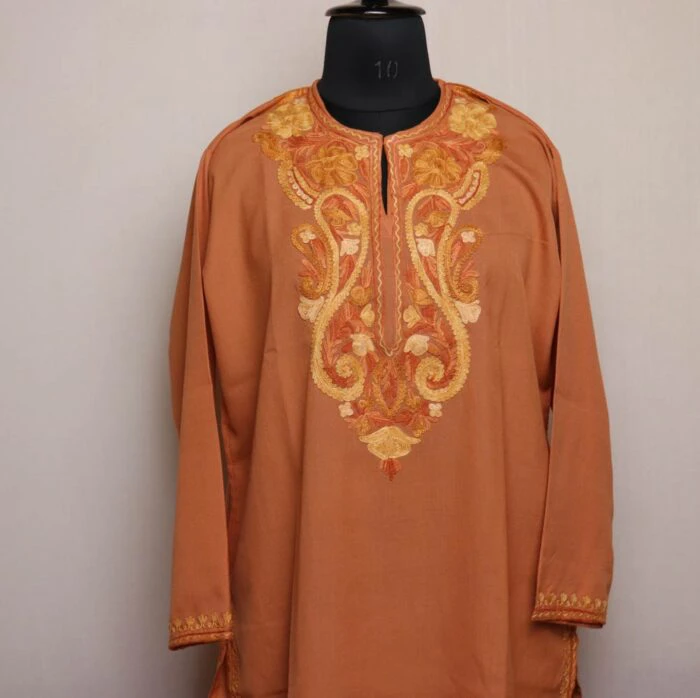 Peach Summer Cotton Kurta with Kashmiri Aari Embroidery - Image 2