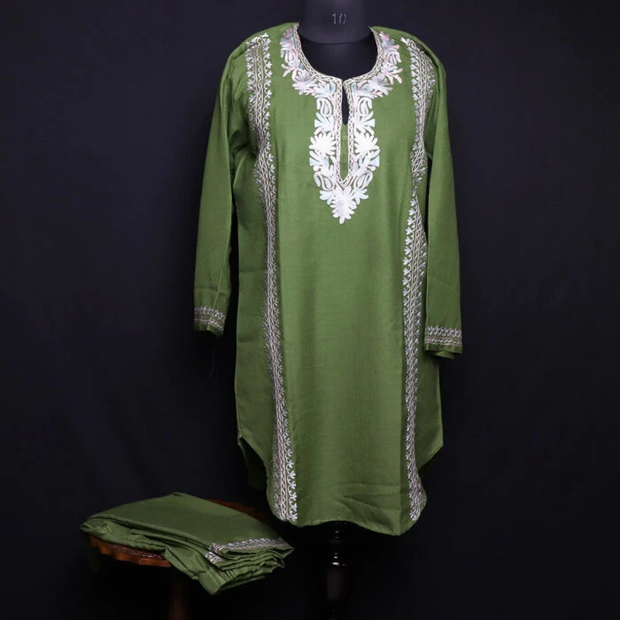 Dark Green Kashmiri Co-ord Set with Aari Work